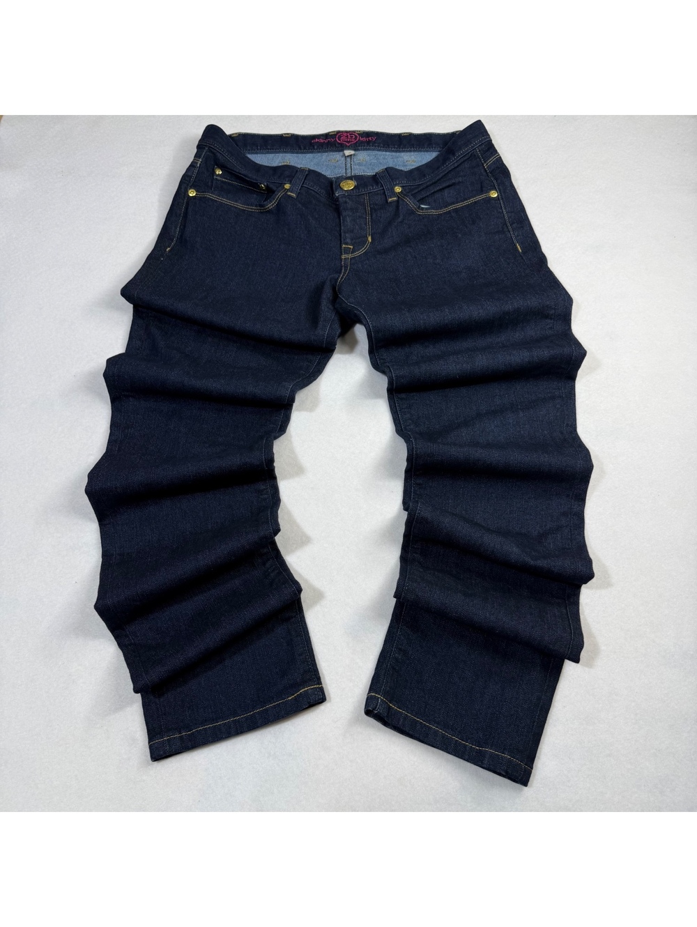 2B Bebe "Skinny Kitty" Dark Wash Jeans — Rhinestone Logo